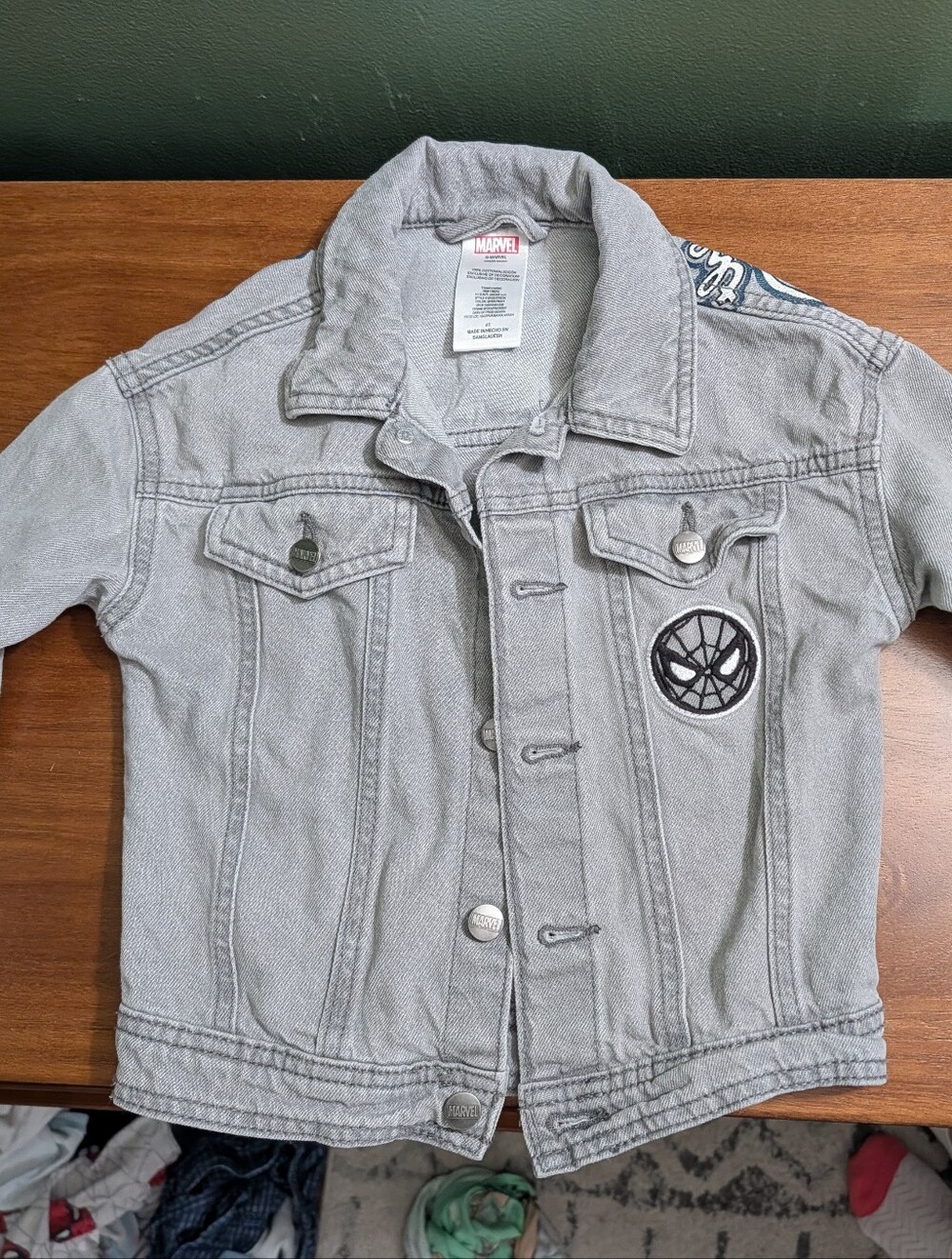 Marvel Light Gray Denim Kids Jacket with Spider Emblem
